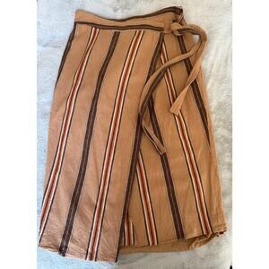 Worthington Linen Blend Wrap Skirt 6P Brown Orange Striped Midi Lined